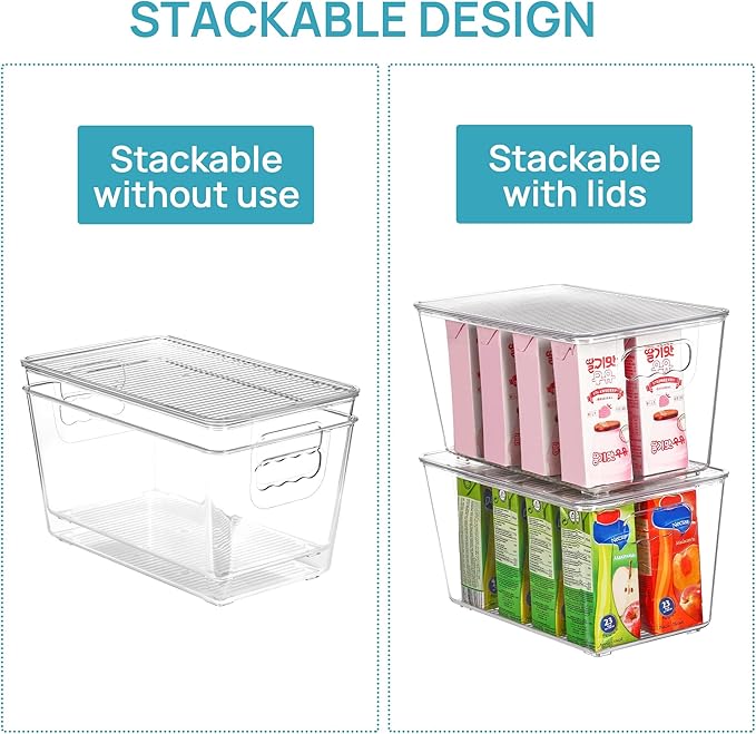 Vtopmart 6 Pack Clear Stackable Storage Bins with Lids and Handles, Medium | BPA-free Plastic, Organize Vertically, For Pantry Kitchen Fridge Cabinet Closet Bathroom, Built to Last, Easy to Move - Image 3