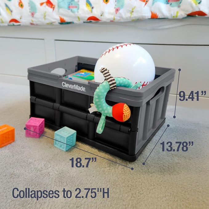CleverMade Collapsible Shopping Basket, 32L Storage Crate, 3 Pack, Stone | Carry Bigger Grocery Hauls with Confidence | Rigid Walls Hold 35 lb, While Top and Side Handles Balance the Load - Image 4