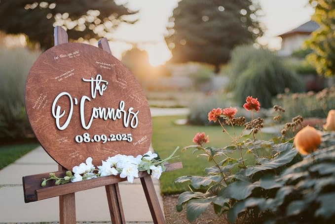 Personalized Round Guest Book Alternative Sign, Unique Guest Book Sign, Custom Alternative Guest Book, Wooden Guest Book, Wedding Ceremony Guestbook Sign (Design 4) - Image 8