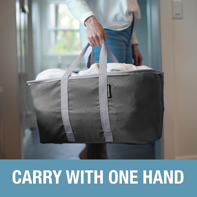 CleverMade Collapsible Fabric Laundry Baskets - Foldable Pop Up Storage Container Organizer Bags - Large Rectangular Space Saving Clothes Hamper Tote with Carry Handles, Pack of 2, Charcoal | Carry a Full Load with One Hand | Long Center Handles Balanc... - Image 4