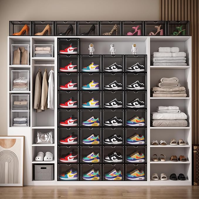 X-Large Clear Stackable Shoe Storage Box 8 Pack, Drop Side Shoe Organizers | Fits US Size 13 Sneakers Storage, Hard Plastic Shoe Containers with Magnetic Drop for Closet Storage and Sneaker Display - Image 5