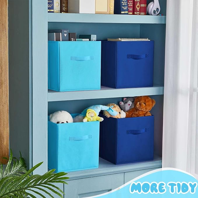 Yinder 12 Pcs Cube Storage Bin Blue 10.5''x10.5''x11'' Storage Bins for Playroom Decor Colorful Bins for Kids Foldable Baskets for Nursery Organizer Boxes Fabric Boxes(Dark and Light Blue) - Image 5