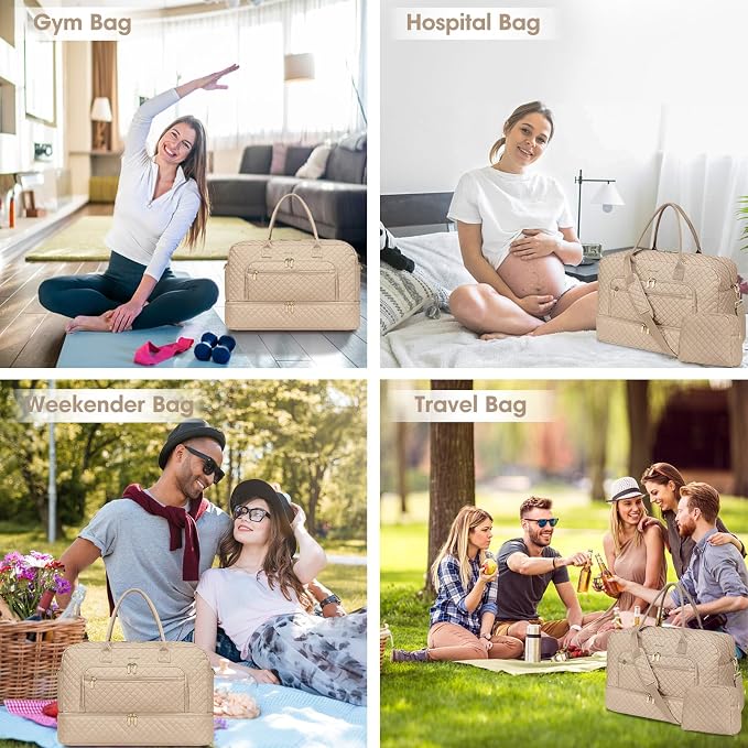 Travel Duffle Bag Weekender for Women - Carry-On Overnight Bag Personal Item Bag with Shoe Compartment & Wet Pocket Large Weekend Tote Bags with Toiletry Bag Hospital Bags for Labor and Delivery - Image 6