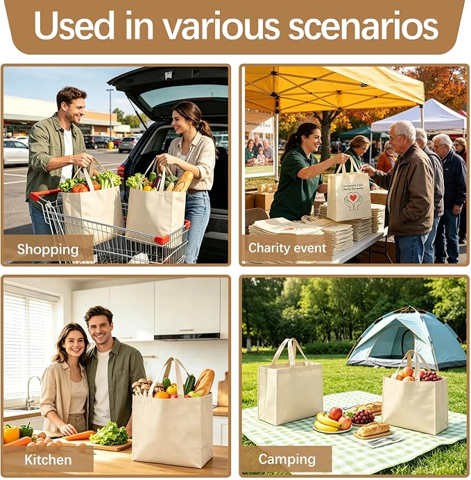 Reusable Grocery Bags 12.6 * 6.3 * 11.8 in - Non Woven Totes Bag with Reinforced Handles, Shopping Bags Bulk - Image 7