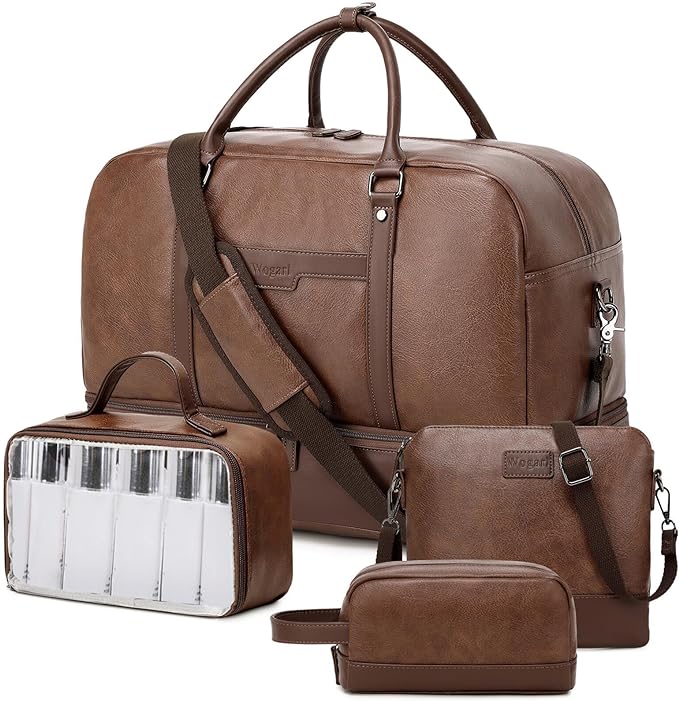 4-in-1 Waterproof Faux Leather Overnight Travel Bag for Women Men | Hospital Gym Weekender Bag Carry On Personal Item Travel Duffel Bags with Shoe Compartment Toiletry Bag Fit 21" Laptop by Wogarl