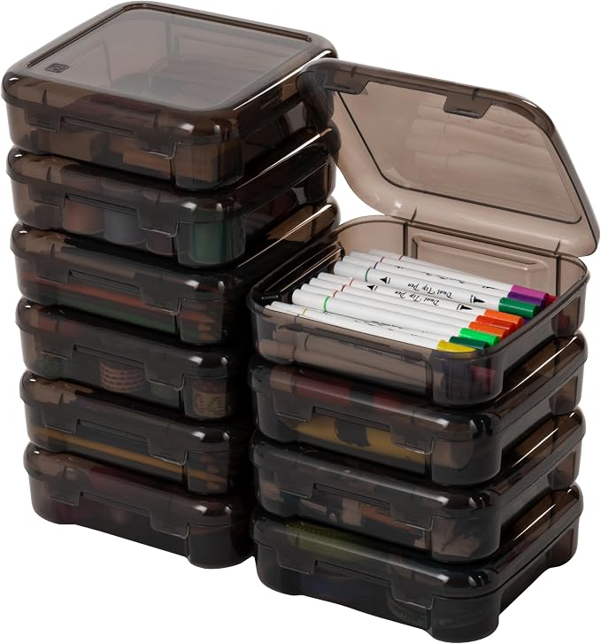 IRIS USA Scrapbook Case |Made in USA| Fits 6"x6" - Thick (10-Pack) - Gray | Portable Plastic Organizers with Built-In Handles for Small Paper, Art, Craft Supplies & Photos by IRISUSA