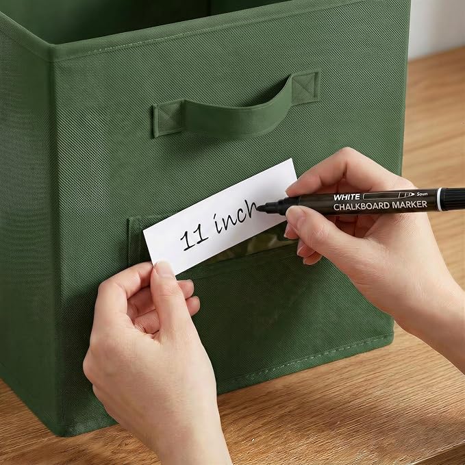 Storage Bins,11" Cube Storage Bin with Labels,10pcs,Dark Green | Fabric Storage Cubes for Shelves,11 Inch storage cube bins with 10 Labels Window Cards & a Pen. - Image 4