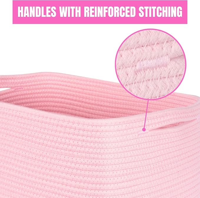 3-Pack Decorative Woven Storage Baskets for Shelves, Cube Bin Box for Organizing Books, Shoes, Dog Toys, Pantry Closet and Living Room Organizer, Soft Pink - Image 7