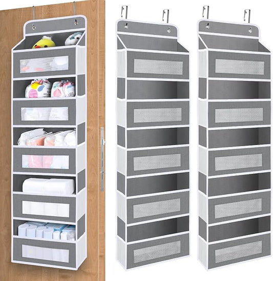 2 Pack Over The Door Organizer Storage, 5 Shelf Hanging Door Organizer with 10 Large Capacity Pockets, Anti Tilt 44 lb Load Behind Door Storage for Bedroom, Bathroom, Pantry, Nursery, (Grey) by BLOROOM