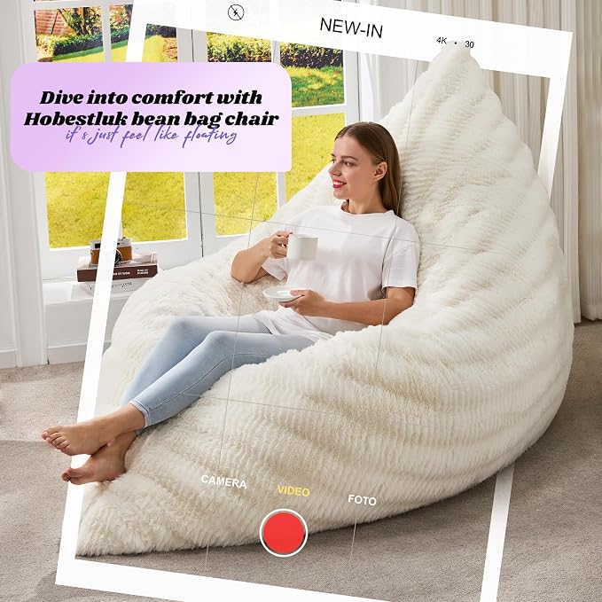 Hobestluk Adult Bean Bag Chair 3 in 1 Convertible Large Bean Bag Sofa | Ripple White,Machine Washable,Removable Cover,Easy Convert And Install, Oversied Floor Bed,For Livingroom Bedroom - Image 7