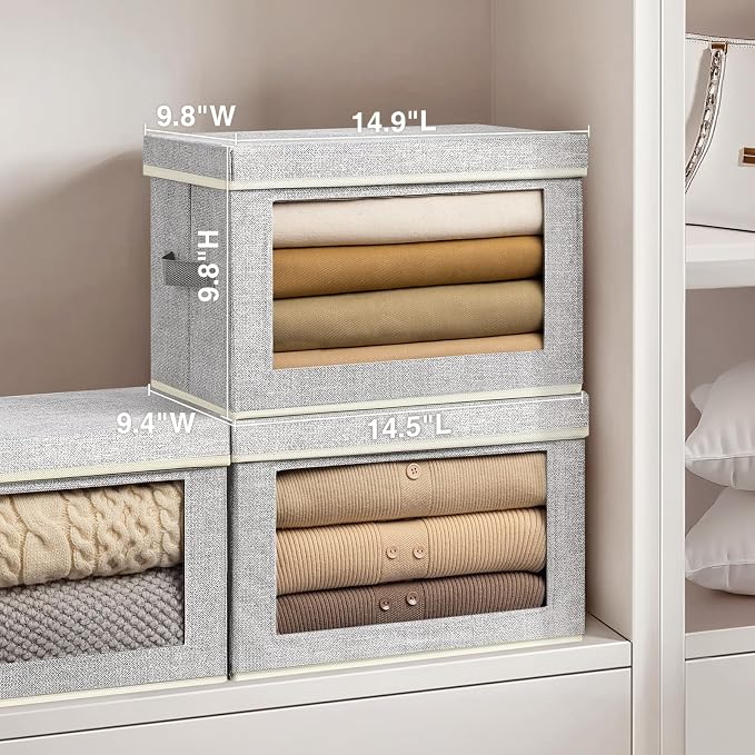 Stackable Storage Bins with Lids - Medium Storage Box with Lids, Foldable Storage Bins, Wardrobe Clothes Organizer with Window, Cubes Storage Bins for Living Room, 6 Pack, Blended - Image 2