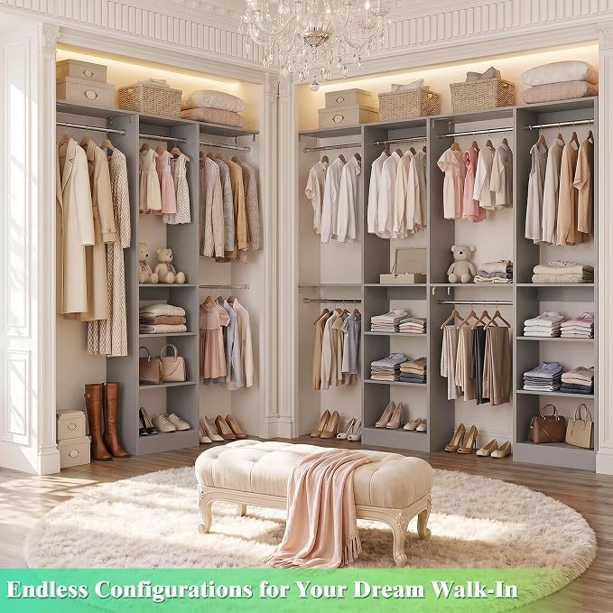 Besiost 4FT Small Closet Organizer System with 4 Hanging Rods & 3 Shelves | 48" Closet System for Small Closets, 80" H Small Closet Organizers and Storage for Bedrooms, Cloakrooms, Gray - Image 3
