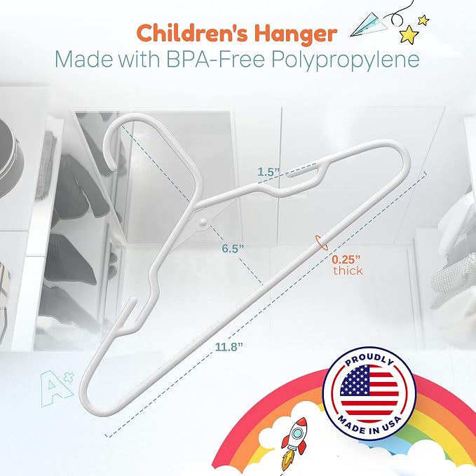 Plastic 12” Kids Hangers 20 Pack – Made in the USA – 5lb Capacity Baby & Toddler Clothes Hangers with Notches & Reinforced Edges – Fits Children’s Sizes Up to 8 – Pink - Image 2