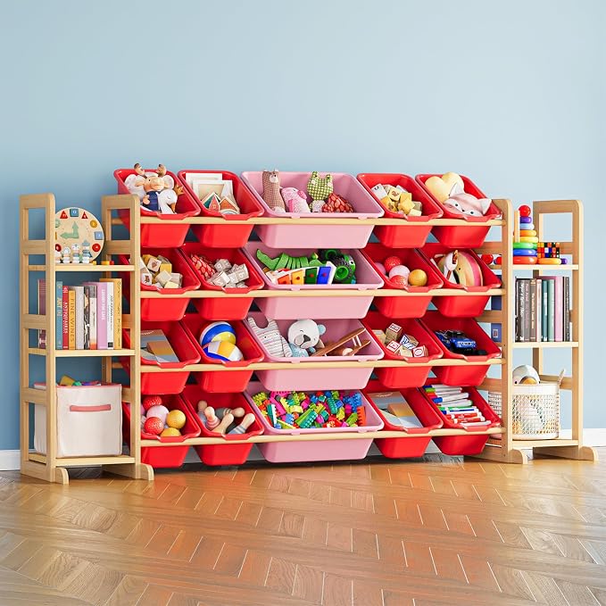 SpaceAid Toy Storage Organizer with 6 Shelves and 20 Bins, Toy Organizers Storage Bookshelf, Kids Bin Shelf Toys Box Bookcase for Bedroom Playroom Organization Room Decor, Red and Pink by SpaceAid