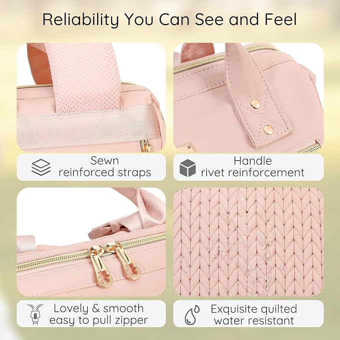 AIJIEKE Large Diaper Bag Backpack, Extra Wide Travel Diaper Bag, Pink | Multi-functional waterproof maternity bag. Changing pad, stroller straps, insulated wet/dry pocket. Mom, dad, toddler travel - Image 4