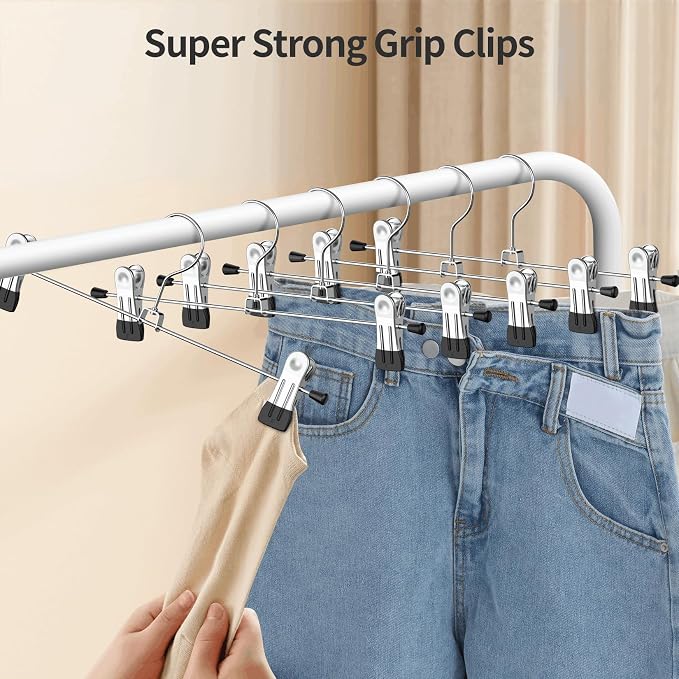 Pants Hangers with Clips Skirt Hangers for Women 10Pack | Metal Adjustable Trouser Hangers for Jeans Shorts Dress Clothes Hangers Space Saving Black - Image 7