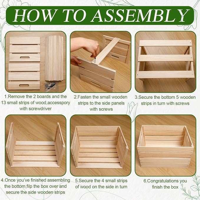Weysat 3 Pack Large Wood Crates Box for Storage Unassembled 20 x 14 x 11'' Wooden Milk Crates with Handles Decorative Nesting Box for Display Unfinished Rustic Decor DIY Office Home Retail Art Craft - Image 4