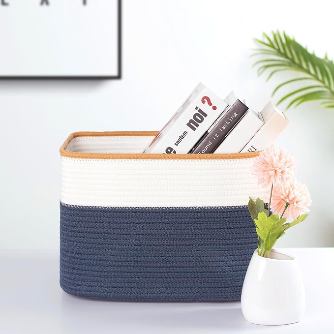3-Pack Storage Baskets for Shelves, Playroom and Classroom Storage Basket, Book Basket, Decorative Storage Cube Bins, Woven Closet Organizers, Pantry and Shoe Organizer, Prussian Blue - Image 3