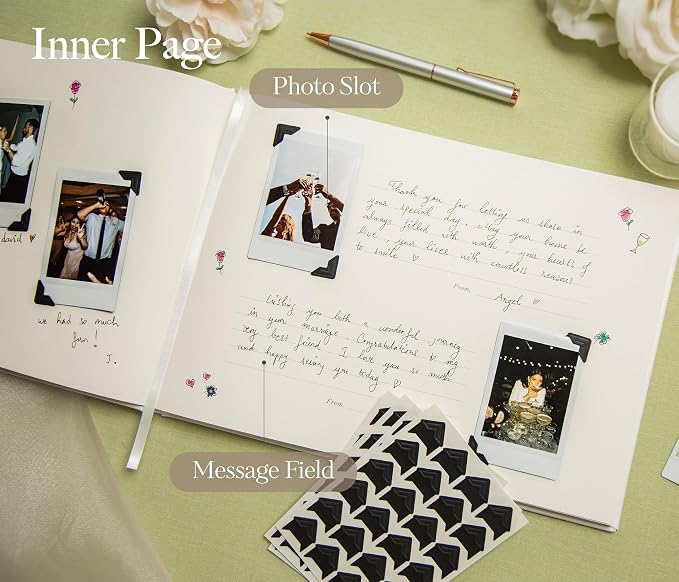 Event Photo Guest Book (Eggshell) - A4 Hardcover w/Photo Corner Stickers | Large Sign In Book 11.5" x 8.5" | 140 GSM Thick 120 Pages | Baby Shower Engagement Birthday Family Gathering Memory Book - Image 4
