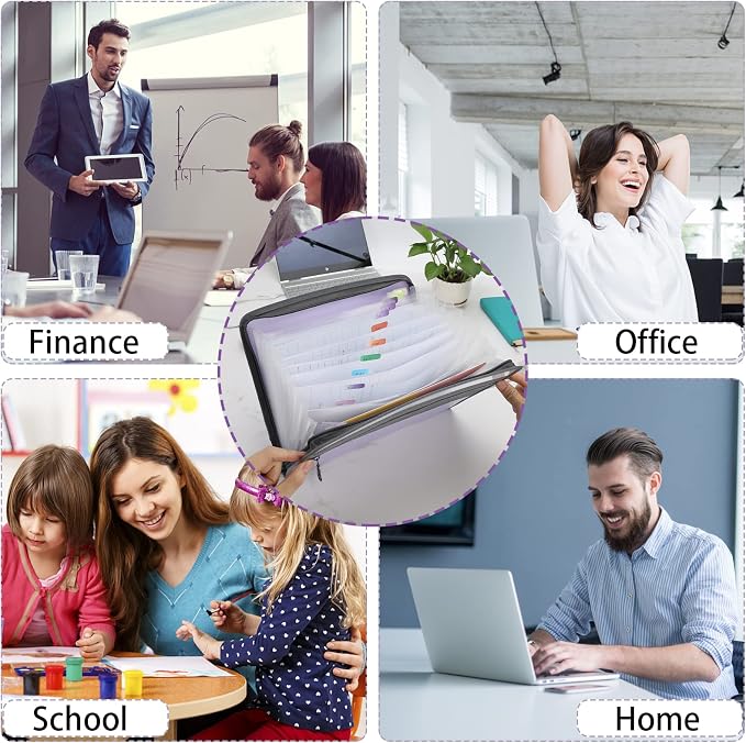 NAFY Accordion File Organizer, 13 Pockets Expanding File Folder with Zipper, A4 Letter Size Portable Accordion Expanding File Folders with 27pcs Colour Labels for Home Office School Supplies (Lilac) - Image 7