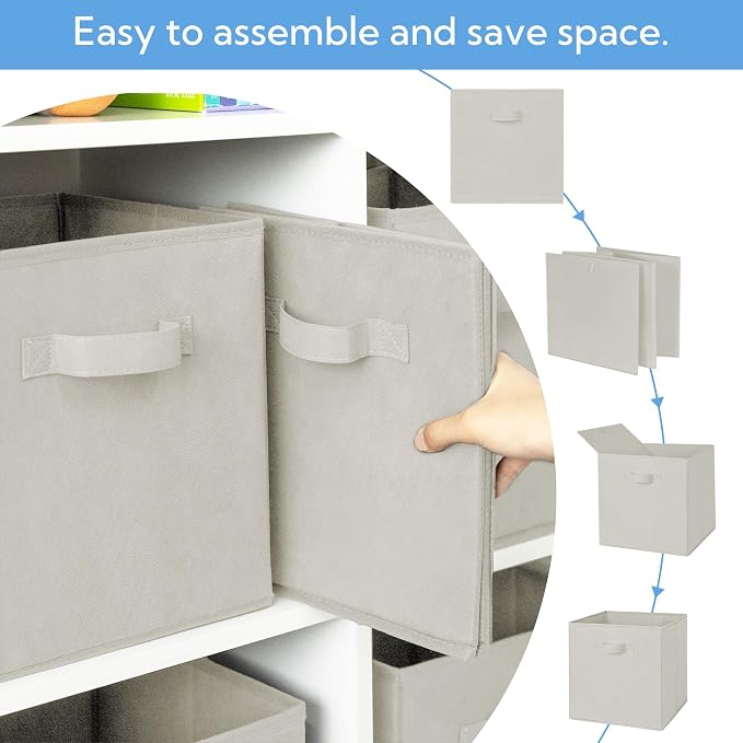Cupic Cupid 6-Pack 11x11 Storage Cubes, Storage Organizer Bins, Light Gray | Foldable, Reinforced Front Handle, Holds Clothes, Blankets, Daily Essentials, Fits Closet, Shelves, Bedroom, Nursery - Image 4
