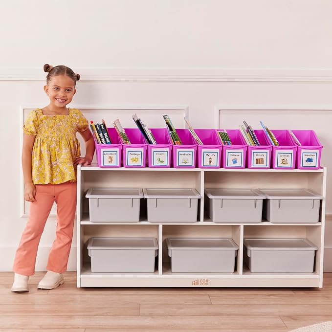 ECR4Kids Linking Plastic Storage Book Bin, Multipurpose Organization, Neon Purple, 10-Piece | Durable plastic with built-in handles, interlocking, nestable, ideal for books, magazines, and files in a classroom or office - Image 7