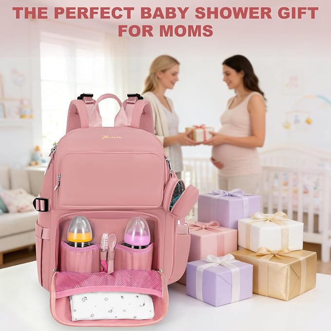 IBVIVIC Diaper Bag Backpack with Portable Changing Pad, Multifunctional Baby Bag for Mom Dad, Large Capacity, Stroller Straps, Insulated Bottle Pockets & Pacifier Case (Blush Pink) - Image 9