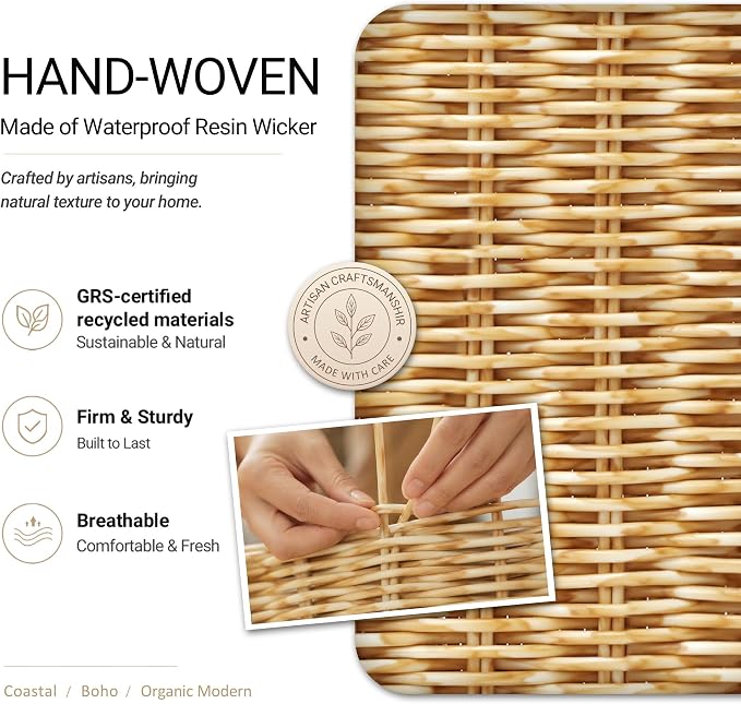 Pantry Organizers and Storage Basket for Organizing with Handles,Handwoven Large Wicker Baskets for Shelves - Waterproof Plastic Storage Bins, Boho Decorative, 3Pack, Natural - Image 2