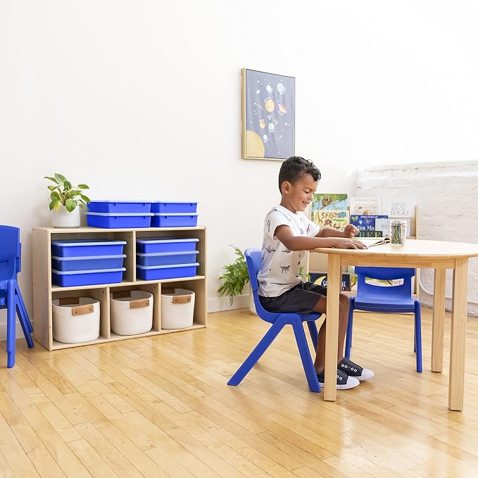 ECR4Kids Letter Size Plastic Tray Organizer with Lids, Small, Storage Bins, Blue, 10-Piece | Durable plastic, GREENGUARD Gold Certified, 2 gallon capacity, stackable/nestable, easy-lift lids, classroom & home use - Image 10