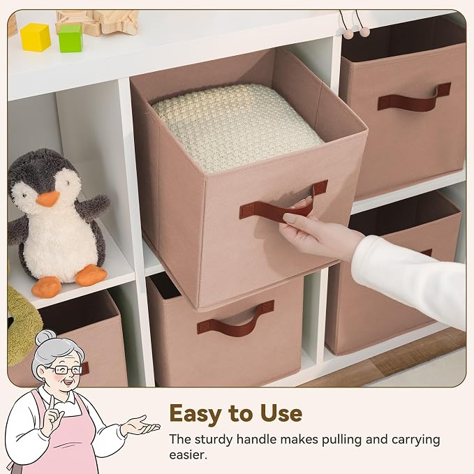 GRANNY SAYS Cube Storage Bins, 11 Inch Cube Organizer, Dusty Pink, 6-Pack | Collapsible Storage Boxes with Thickened Base Plate, Sturdy Handles, Decorative Baskets for Shelves, Closet - Image 5