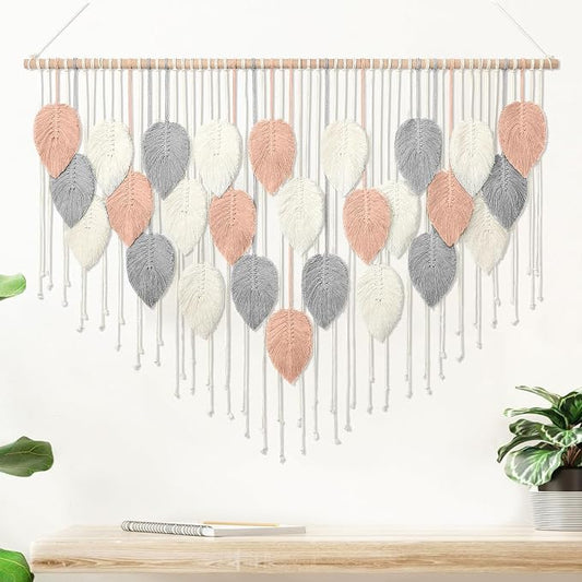 Alynsehom Large Macrame Wall Hanging, Boho Woven Tapestry, Chic Modern Bohemian Handmade Leaf Feather Wall Art Home Decor for Apartment Dorm Living Room Bedroom Nursery Backdrop (51.5" W X 33.5" L) by AlynsehomCreateaBetterLife