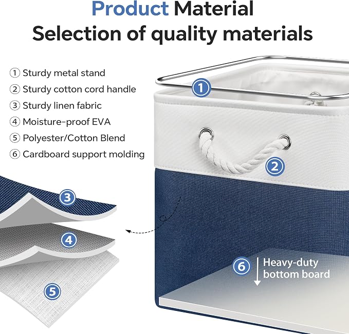 ECDYQXVU 13x13x13 Inch Storage Cube Bins Foldable Organizer Baskets 6 Pack | Soft Cotton Handles, Premium EVA Fabric, Hard Cardboard Bottom, Sturdy Metal Rim, Closet Shelf, Living Room, Bedroom, Laundry - Image 3