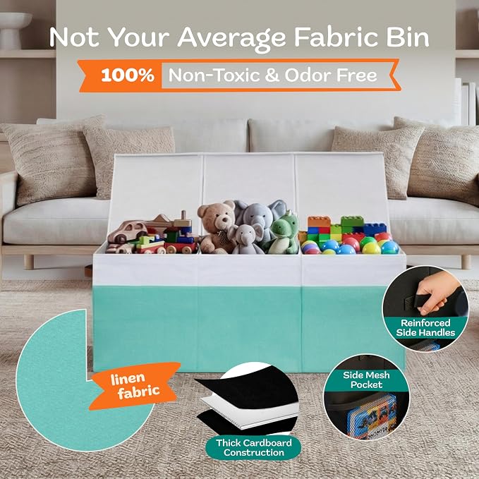SoftOwl Extra Large Toy Storage Organizer with Lid - Sturdy, Collapsible Toy Chest Storage Box Design - Toys Bin with Dividers for Kids, Nursery, Bedroom, Playroom 37"x16"x14" - Image 4