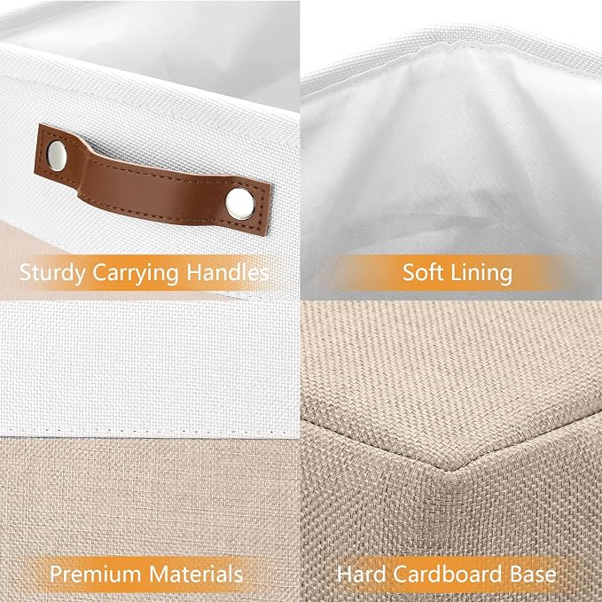 DULLEMELO Large Storage Baskets for Organizing, Canvas Storage Bins Big Baskets With Handles for Shelf Clothes Empty Gift Basket (White&Khaki) - Image 6