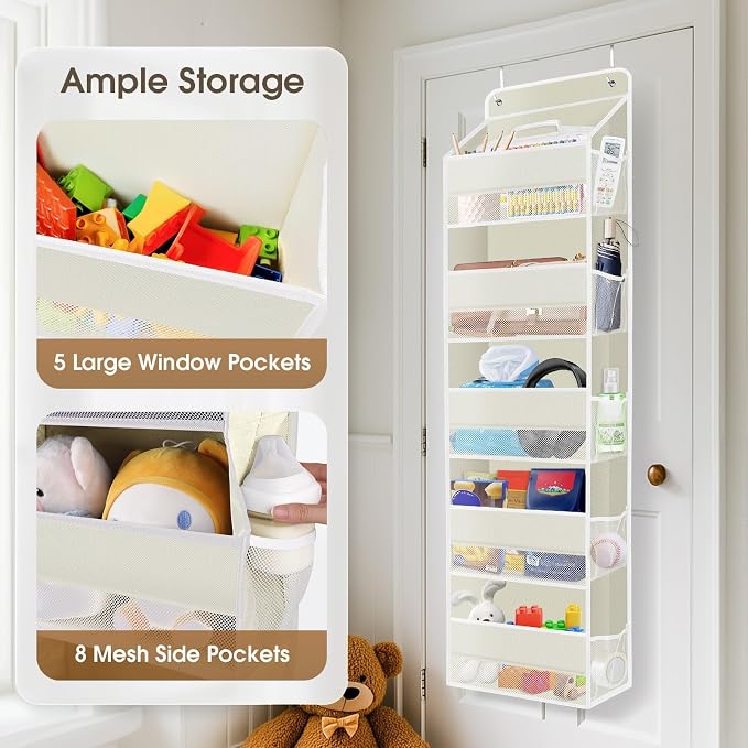2 Pcs Over The Door Organizer Large Capacity Hanging Storage Room Organizer | 40 lb Capacity, Ultra-Sturdy, Foldable, Mesh Design with Clear Window, Space-Saving Organizer for Pantry, Nursery & Closet - Image 4