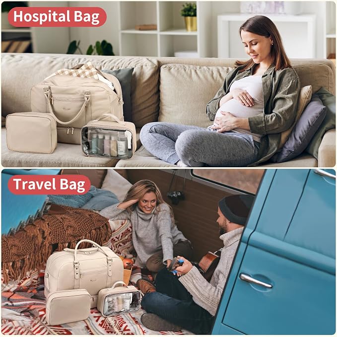 4PCS Weekender Bags for Women Large Overnight Weekend Travel Duffel Bags | Travel Bag Carry-on Tote Hospital Bag with Shoe Compartment Crossbody Toiletry Bag for Travel Business Gym Water Resistant - Image 7