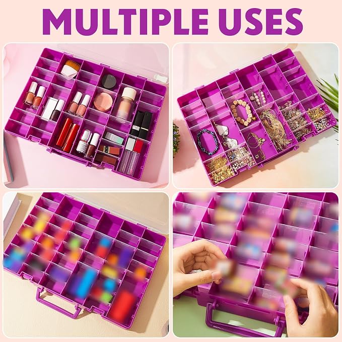 2 Pcs 48 Grids Plastic Bead Organizer Box with Divider, Purple - Image 7