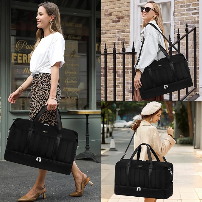 Weekender Bags for Women, 21" Travel Duffle Bag with Shoe Compartment | 3PCS Carry On Overnight Large Duffel Bag with Crossbody Bag and Toiletry Bag for Weekend Travel Gym Hospital Business Trip - Image 2