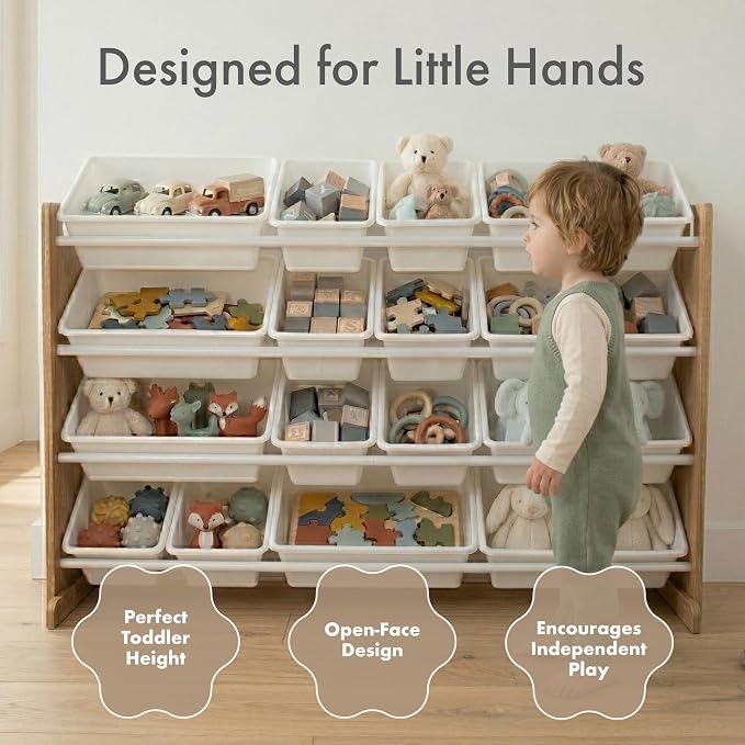 Humble Crew Kids Toy Organizer with 20 Bins, 4 Tier Storage for Playroom | Sturdy wood and steel toddler shelf, removable BPA-free containers, wall anchor anti-tip safety kit for bedroom or classroom - Image 2