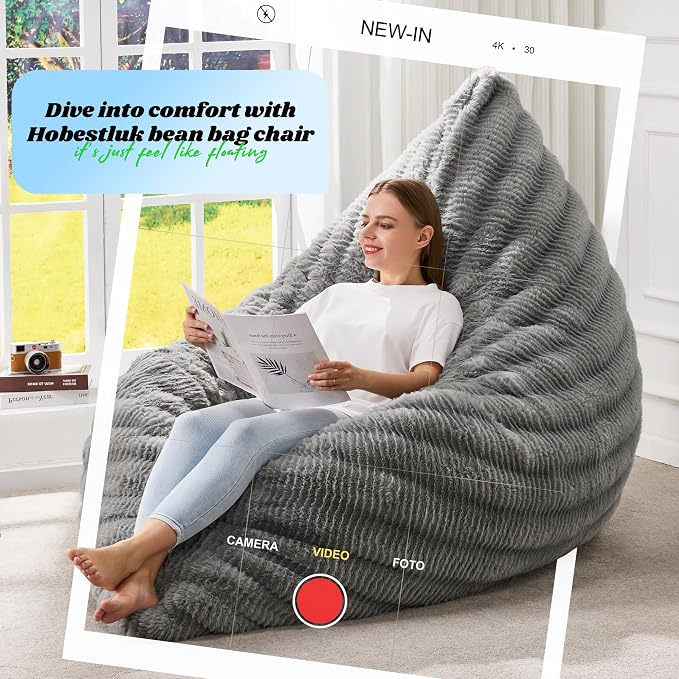 Hobestluk Adult Bean Bag Chair 3 in 1 Convertible Large Bean Bag Sofa | Ripple Grey,Machine Washable,Removable Cover,Easy Convert And Install, Oversied Floor Bed,For Livingroom Bedroom - Image 7