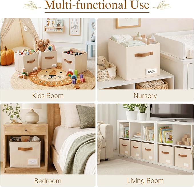 Storage Cubes 10 Pack, 11 Inch Fabric Storage Cubes Organizer Bins with Labels, Odor-Free & Sturdy PP Structure, Cubby Baskets for Closet, Shelves, Toys & Nursery (Beige) - Image 7