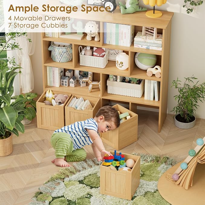 Toy Storage Organizer with Movable Drawer Toy Organizer for Kids | Kids Bookshelf and Toy Chest Storage with Hidden Wheels, Toy Organizers and Toy Storage for Playroom - Image 5