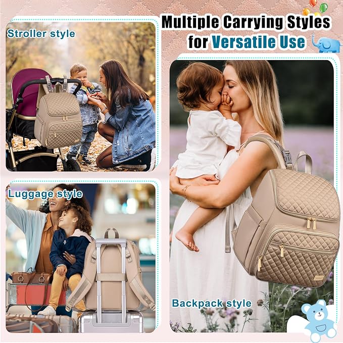 Diaper Bag Backpack Large Baby Diaper Bag with Changing Pad Travel Diaper Backpack,Baby Bag for Boys Girls,Stroller Straps,5 Insulated Pockets (Khaki) - Image 7