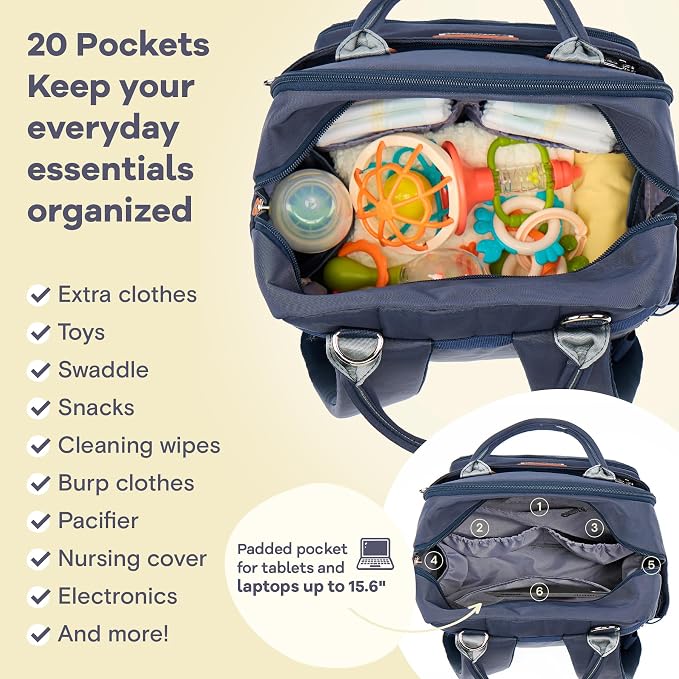 RUVALINO Baby Diaper Bag Backpack with Changing Pad, Baby Shower Gifts | Baby Essentials, Waterproof Travel Baby Bags for Mom Dad Girl Boy, Insulated Bottle Holders, Pacifier Case, Large Capacity - Image 5