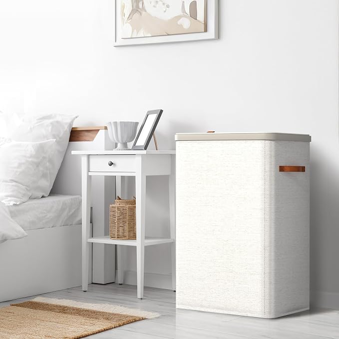 Sorbus Laundry Hamper with Lid - Collapsible 2-Compartment Fabric Laundry Basket with Handles and Removable Laundry Bag – 45 Gallon (170 L) Dirty Clothes Hamper for Bedroom, bathroom and dorm (Beige) - Image 6