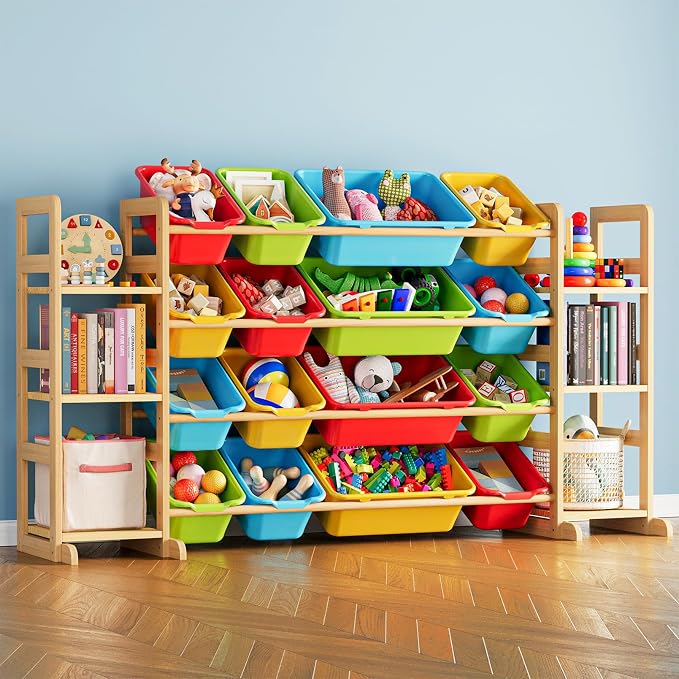 SpaceAid Toy Storage Organizer with 6 Shelves and 16 Bins, Toy Organizers Storage Bookshelf, Kids Bin Shelf Toys Box Bookcase for Bedroom Playroom Organization Room Decor, Multi-Colored by SpaceAid