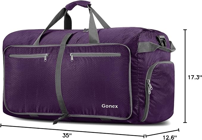 Gonex 150L Foldable Travel Duffle Bag with Shoe Compartment, Lightweight | 210D Nylon, Water-Repellent, Folds Compact, Multiple Pockets, Luggage Sleeve, Family Travel & Camping, Purple - Image 10