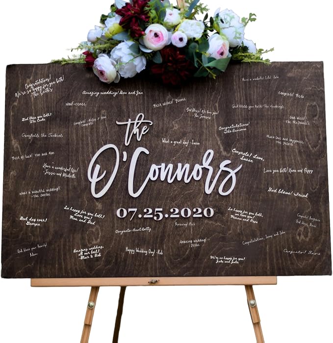 Personalized Last Name Guest Book, Unique Guest Book Sign, Custom Alternative Guest Book, Wooden Guest Book, Wedding Ceremony Guestbook Sign (Design 4) by Obsidian+Home+Creations