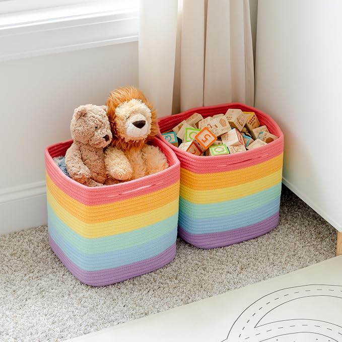 NaturalCozy Storage Cubes 11 Inch Cotton Rope Woven Baskets for Organizing, 3-Pack | Cube Storage Bin | Square Storage Baskets for Shelves Organizer, Classroom, Kids Toy Bins, Closet, Baby Nursery - Image 5