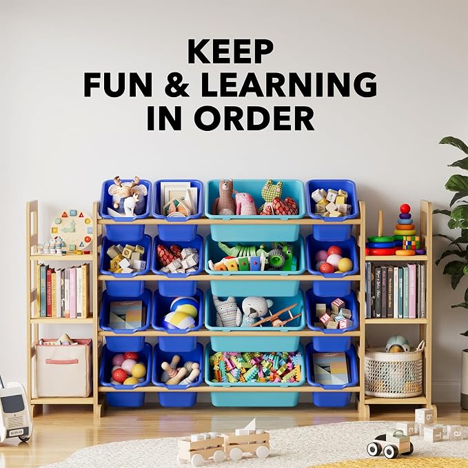 Kids Toy Storage Organizer with 6 Shelves and 16 Bins – Modern Toy Box, Bin Shelf & Bookshelf for Playroom Storage and Kids Room Decor - Image 6